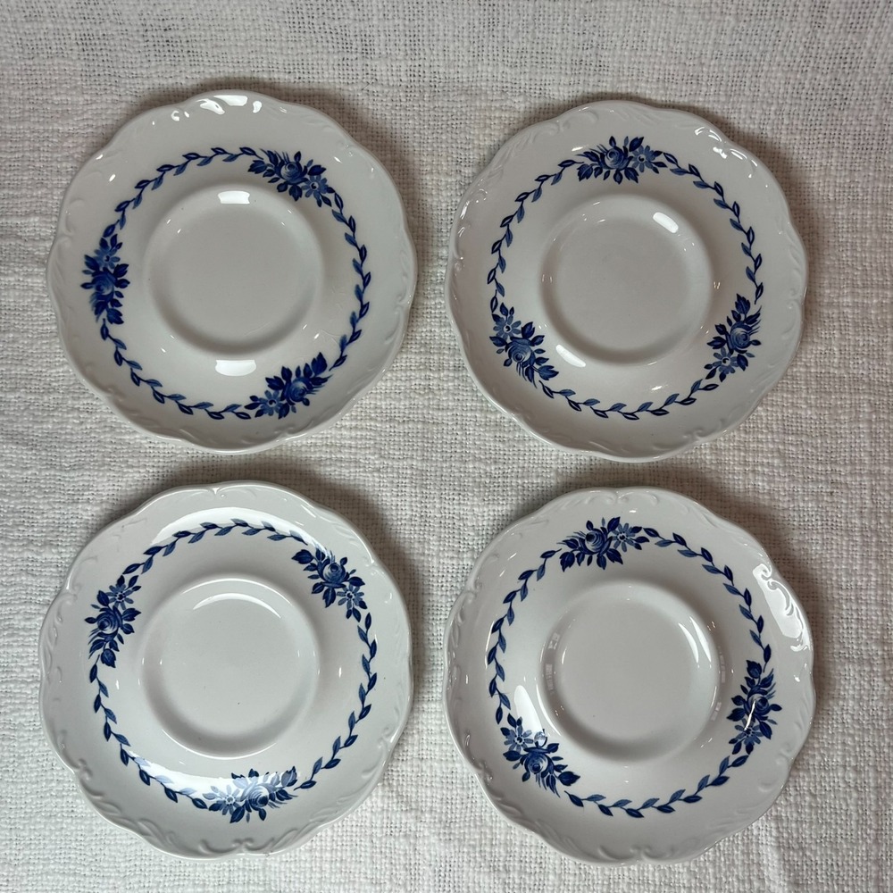 Vintage J.‎ & G. Meakin Ironstone China Tea Saucer Set 4 Dresden Blue 5.5" Plate